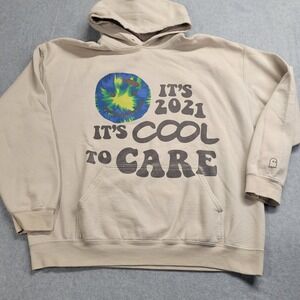 LONELY GHOST It's 2021 It's Cool To Care Beige Hoodie Sweatshirt Size XL Adult